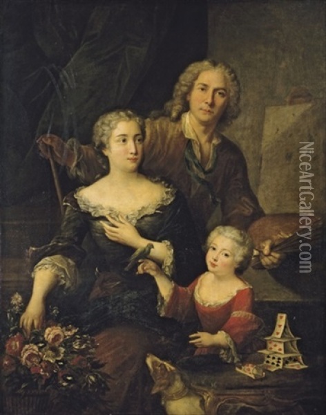 Portrait D'un Artiste Avec Sa Famille Oil Painting - Alexis-Simon Belle