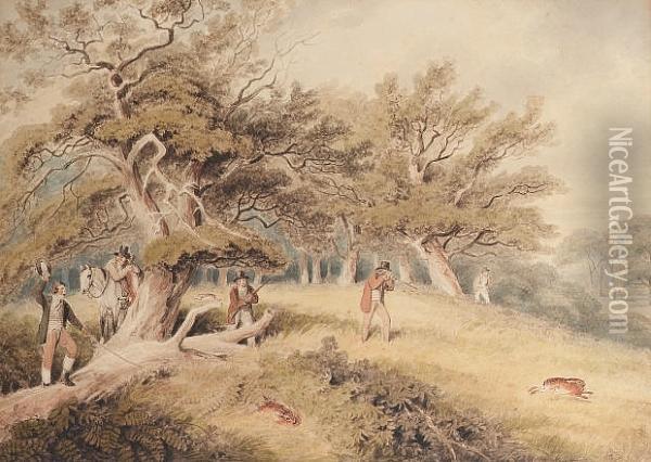 Pheasant Shooting; Hare Shooting, A Pair Oil Painting - Samuel Howitt
