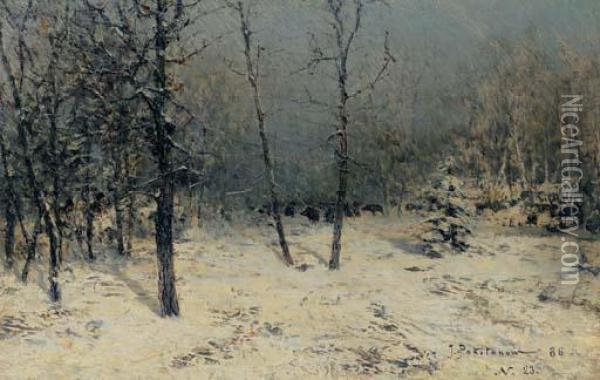 Boar Hunt In Winter Oil Painting - Ivan Pavlovich Pokhitonov