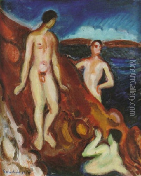 Badande Ynglingar Oil Painting - Goesta (Adrian G. Fabian) Sandels