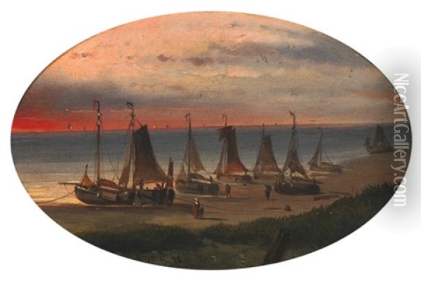 Flatboats On The Beach Oil Painting - Jan Geerard Smits