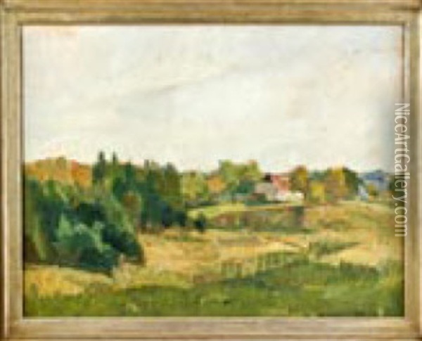 Baumbestandene Landschaft Mit Bauernhaus Oil Painting - Max Doerner