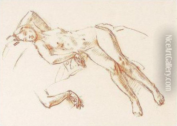 Reclining Nude And Hand Study Oil Painting - Wilfred Gabriel De Glehn