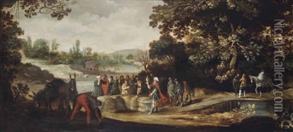 Joseph Giving His Brothers Grain Oil Painting - Esaias van de Velde the Elder
