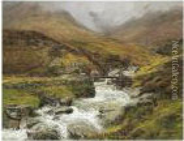 A Highland Spate Oil Painting - Alexander Brownlie Docharty