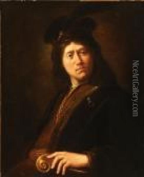 Young Man Wearing A Gold Chain And Feather Cap Oil Painting - Jan Victors