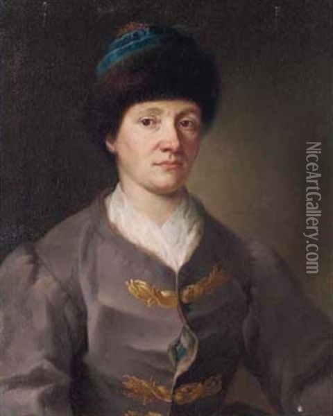 Portrait Of A Gentleman In A Fur Trimmed Hat Oil Painting - Johann (Jan) Kupetzki