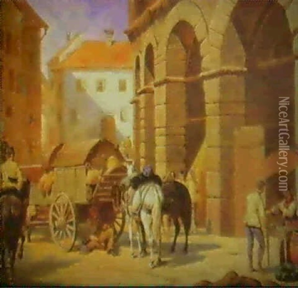 Market Scene Oil Painting - Franz Quaglio