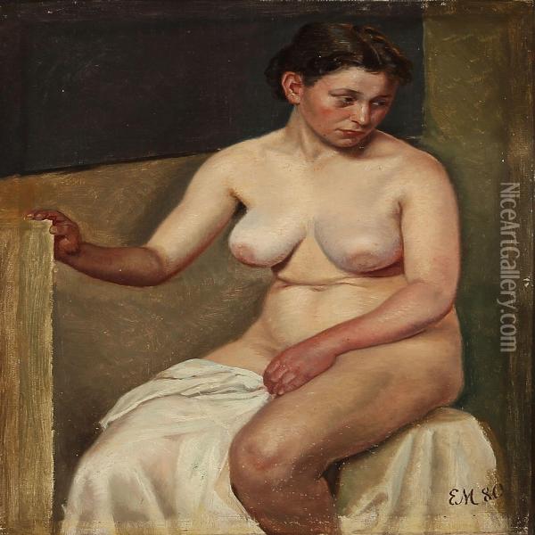 A Nude Female Model Oil Painting - Emilie Mundt