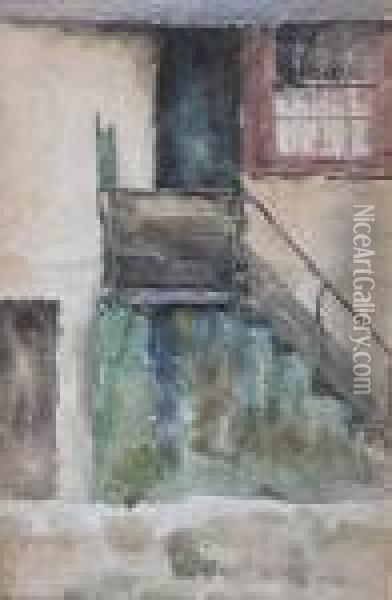 Outdoor Steps To An Upper Floor - Sketch Forthe Background Of 'among The Missing' Oil Painting - William Langley