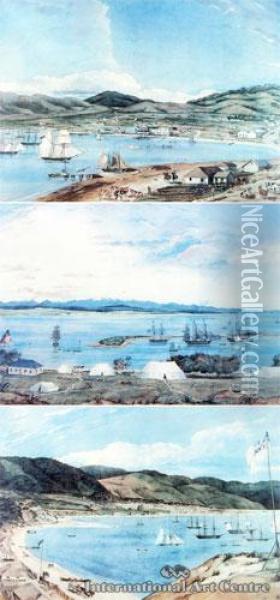Two Views Of Wellington & One View Of Nelson -
 1841 Oil Painting - Charles Heaphy