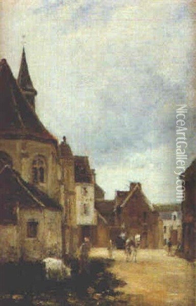 Rue De Village Et L'abside De L'eglise Oil Painting - Stanislas Lepine