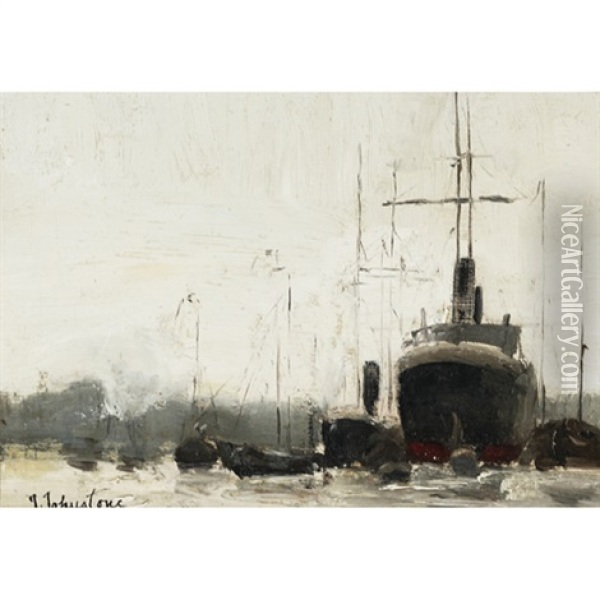 Harbor Scene Oil Painting - John Young Johnstone