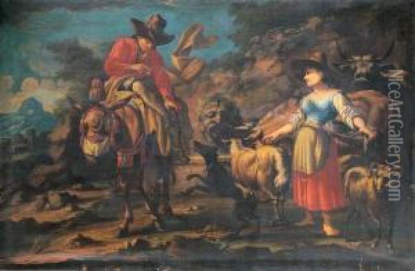 Incontro Alla Fonte Oil Painting - Domenico Pecchio