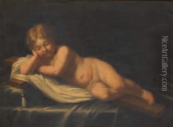 Jesus Enfant Couche Sur La Croix Oil Painting - Alessandro di Cristofano Allori