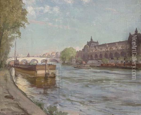 On The Seine Before The Orsay, Paris Oil Painting - Peder Knudsen