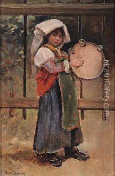 Italienisches Madchen Mit Tamburin Oil Painting - Alwyn Von Stein