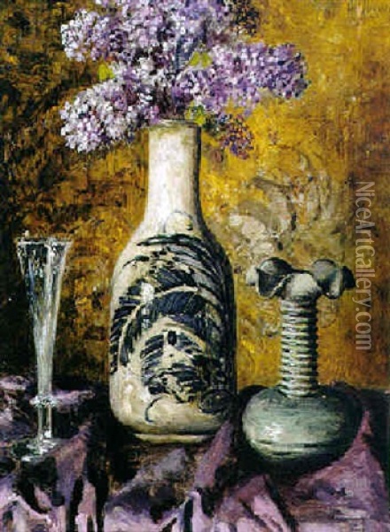 Stilleben Mit Fliederstraus In Japanischer Vase Oil Painting - Karl Heyden
