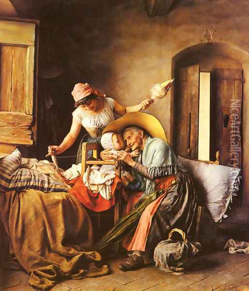 A Visit From Grandmother Oil Painting - S. Campolmi