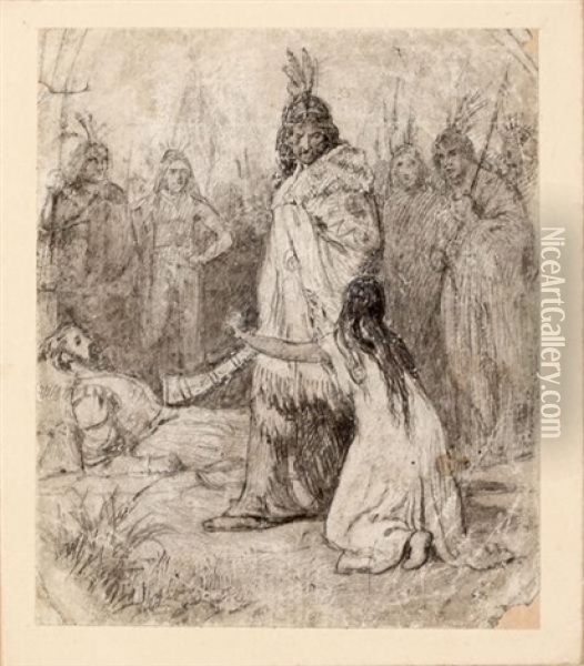 Pocahontas Interceding For Captain Smith's Life Oil Painting - Frederic Walker