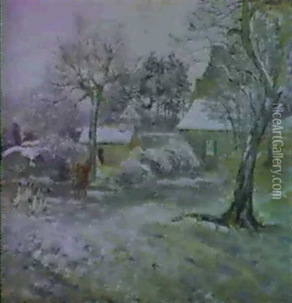 Neige A Montfoucault Oil Painting - Camille Pissarro
