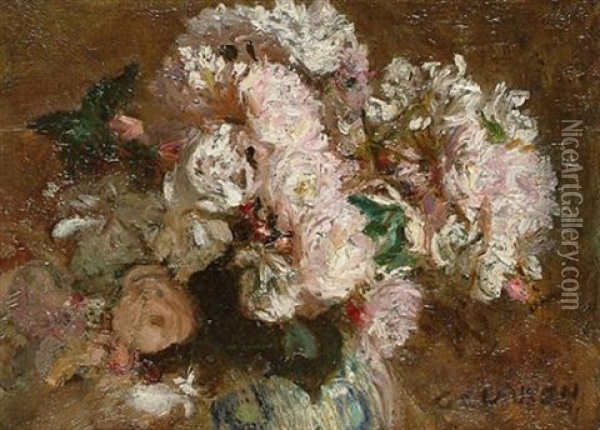 Flowers In A Vase Oil Painting - Sir George Clausen