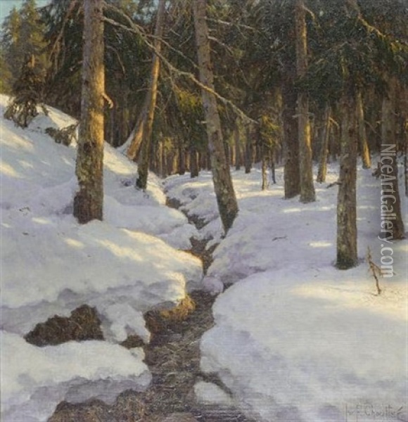 Woodland Stream In The Thaw Oil Painting - Ivan Fedorovich Choultse