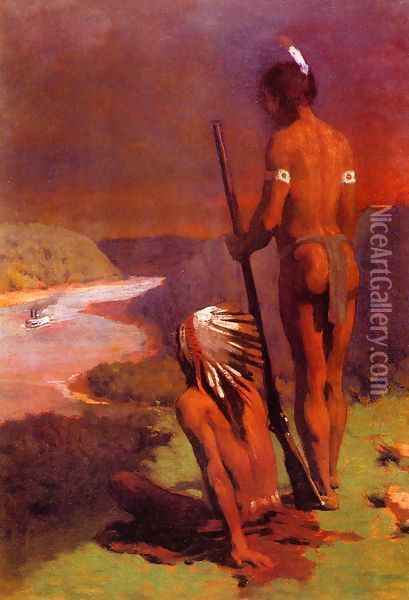 Indians on the Ohio Oil Painting - Thomas Pollock Anschutz