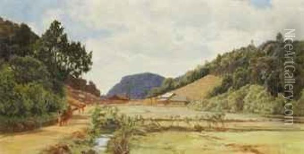 Figures On A Track Near A Tea Factory, Ceylon Oil Painting - L.J. Graham Clarke