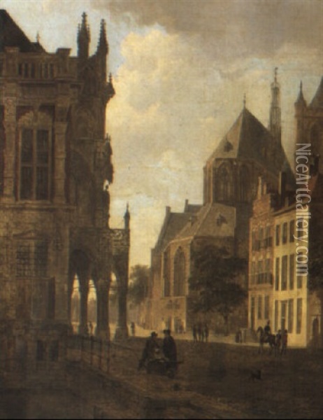 A Capriccio View Of The Hague Oil Painting - Bartholomeus Johannes Van Hove
