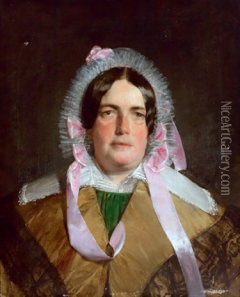 Portrait Einer Dame Mit Spitzenhaube Und Rosa Bandern Oil Painting - Friedrich von Amerling
