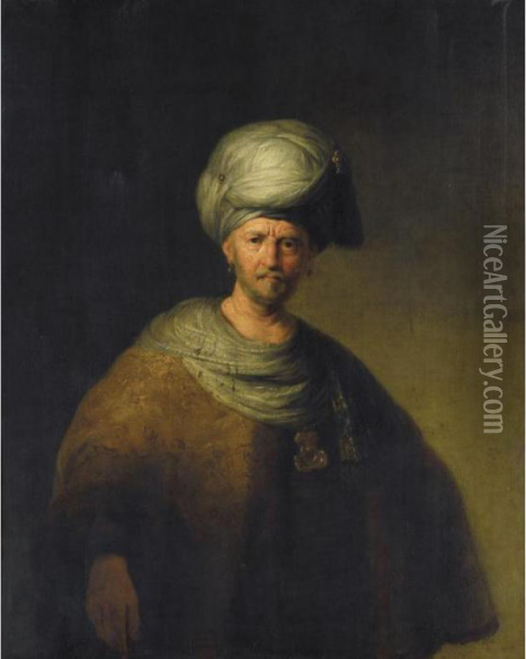 A Man In Oriental Costume - ````the Noble Slav' Oil Painting - Rembrandt Van Rijn