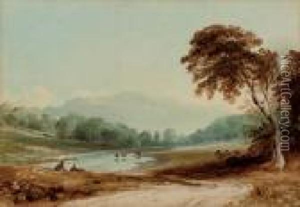 On The Wye Oil Painting - Anthony Vandyke Copley Fielding