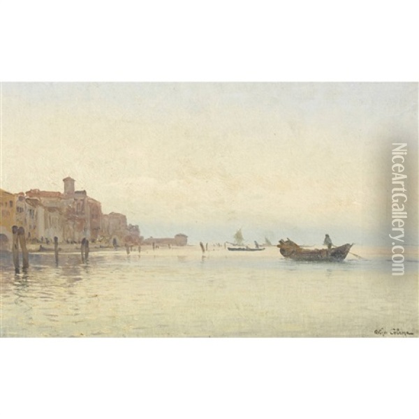 Boote Vor Venedig Oil Painting - Jean-Baptiste-Arthur Calame