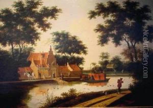 House By A Canal Oil Painting - Meindert Hobbema