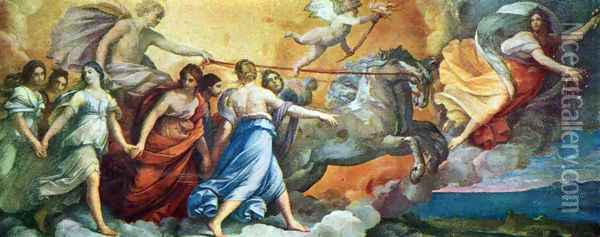 Aurora (Apollo follows the voraneilenden Aurora in his car) Oil Painting - Guido Reni