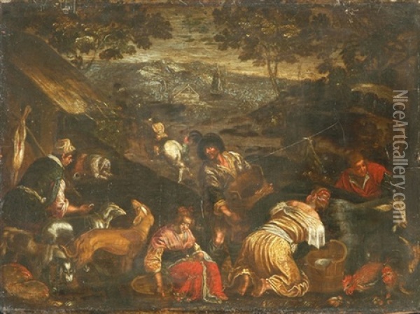 Landschaft Mit Bauern Und Jagern Oil Painting - Jacopo dal Ponte Bassano