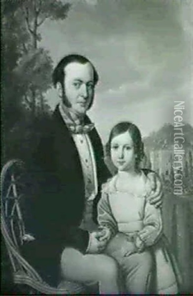 Portrait Des Ernest Radinger Mit Seinem Sohn Heinrich Oil Painting - Jakob (Johann) Hermann