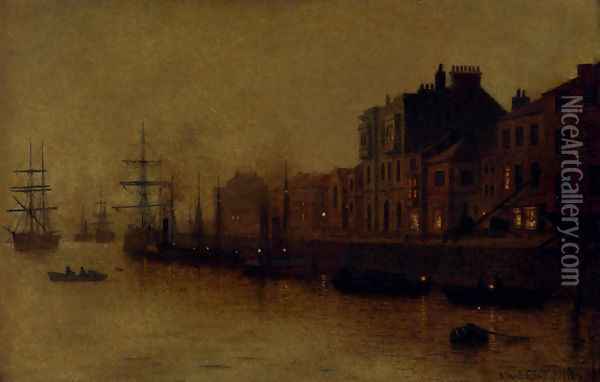 A fishing harbour Oil Painting - Arthur E. Grimshaw