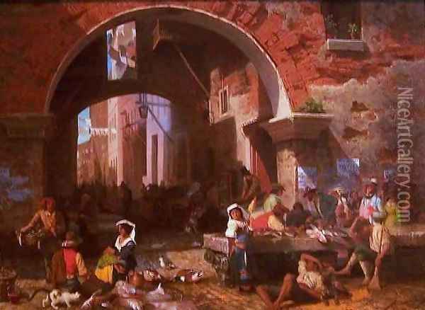 Roman Fish Market Arch of Octavius Oil Painting - Albert Bierstadt