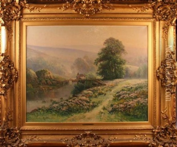 Riviere Dans Un Paysage De Bruyere Oil Painting - Gaston Anglade