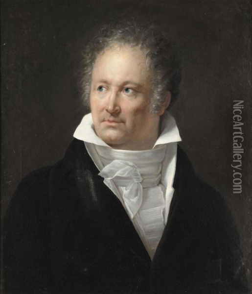 Portrait Of A Gentleman, Head And Shoulders, Wearing A White Shirt And A Black Jacket, Said To Be Samuel Hanneman Oil Painting - Marie Melanie D'Hervilly Gohier Hahnemann