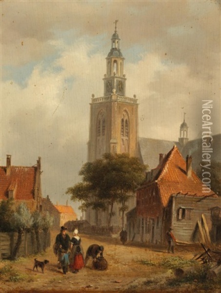Conversation Outside The Church Oil Painting - Bartholomeus Johannes Van Hove