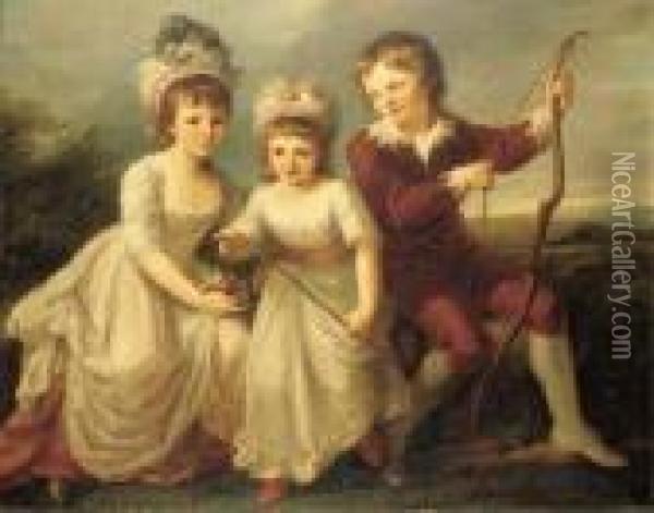 Group Portrait Of The Spencer Children Oil Painting - Angelica Kauffmann