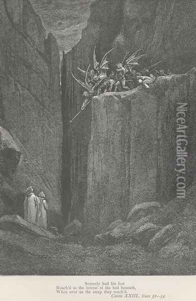 When over us the steep they reach'd. (Canto XXIII., line 54) Oil Painting - Gustave Dore