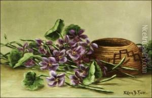 Still Life - Indian Basket & Violets Oil Painting - Ellen Frances Farr