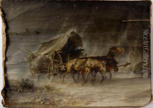 Vagn Dragen Av 3 Hastar Oil Painting - Carl Heinrich Hoffmann
