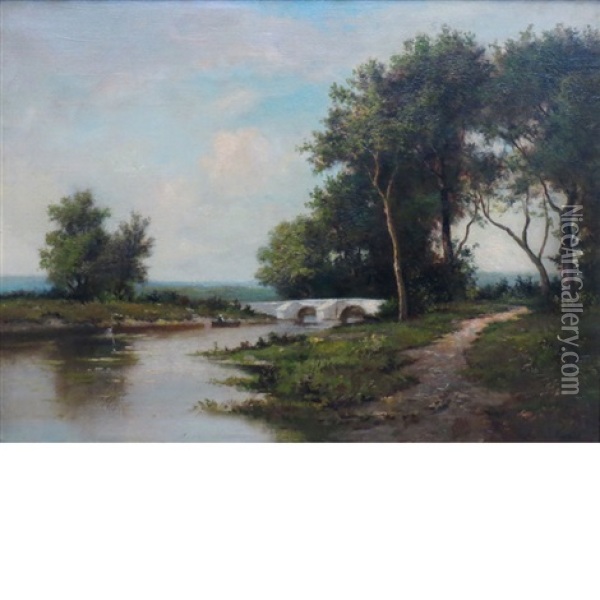 Landscape On The River Oise Oil Painting - Leon Richet