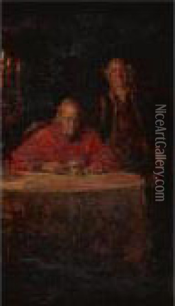 The Cardinal At His Tea Oil Painting - Juan Pablo Salinas Y Teruel