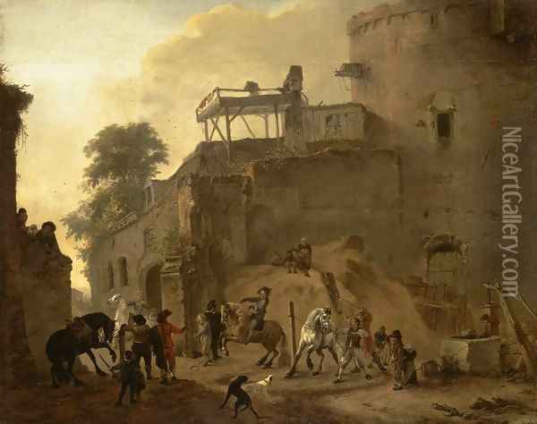Manege Riding in the Open Air Oil Painting - Philips Wouwerman